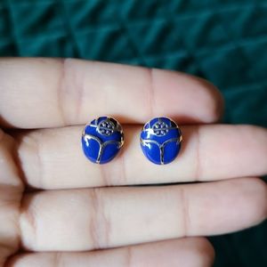Tory Burch Beetle Earrings blue and gold